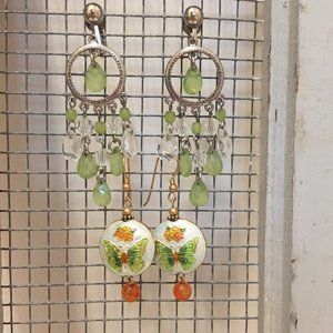 Two pair boho green earrings
